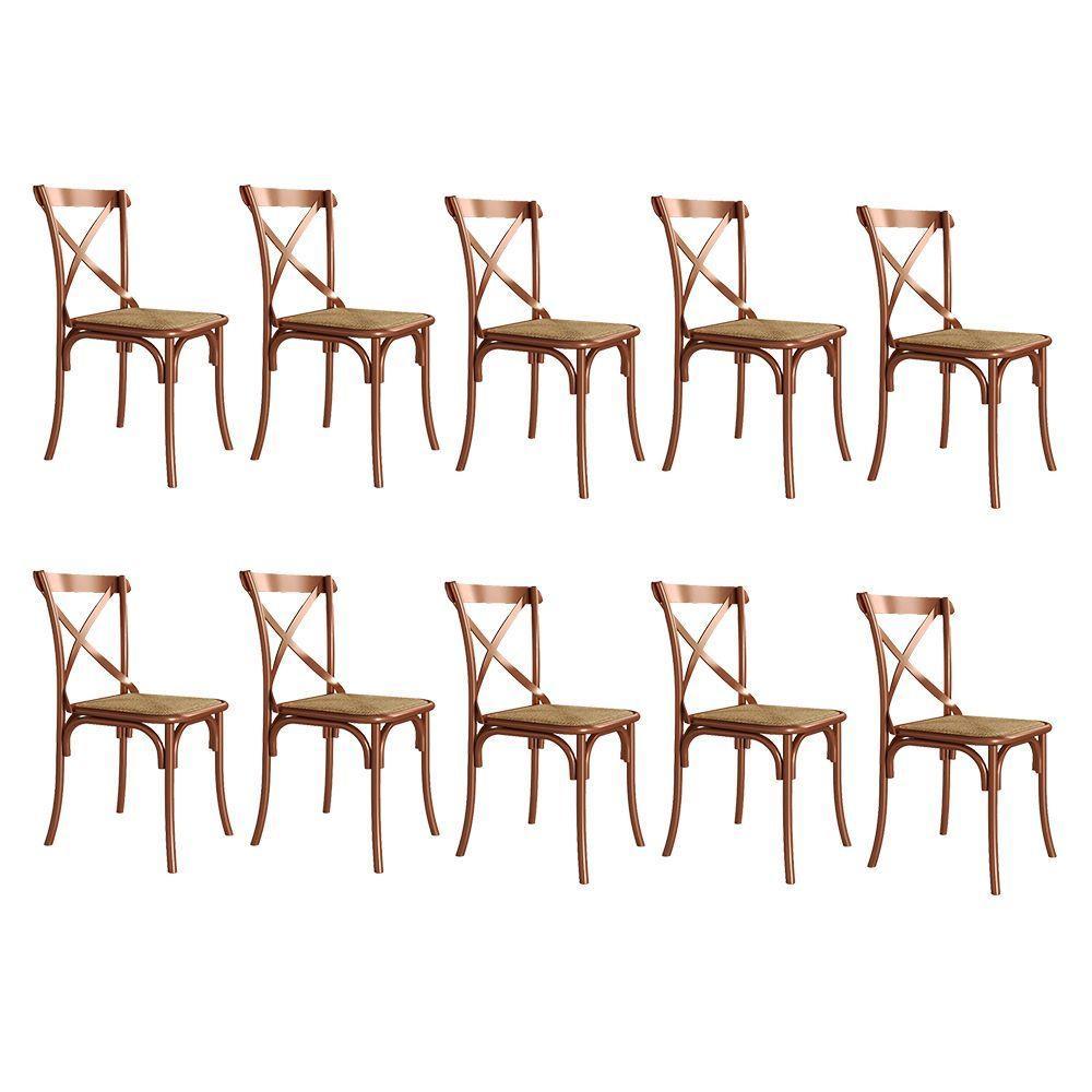 Kit 10 Cadeiras Jantar Cobre Assento Bege AçoMarrom - 1