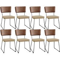 Kit 08 Cadeiras L02 Couríssimo Marrom Linho Bege Escuro - 1