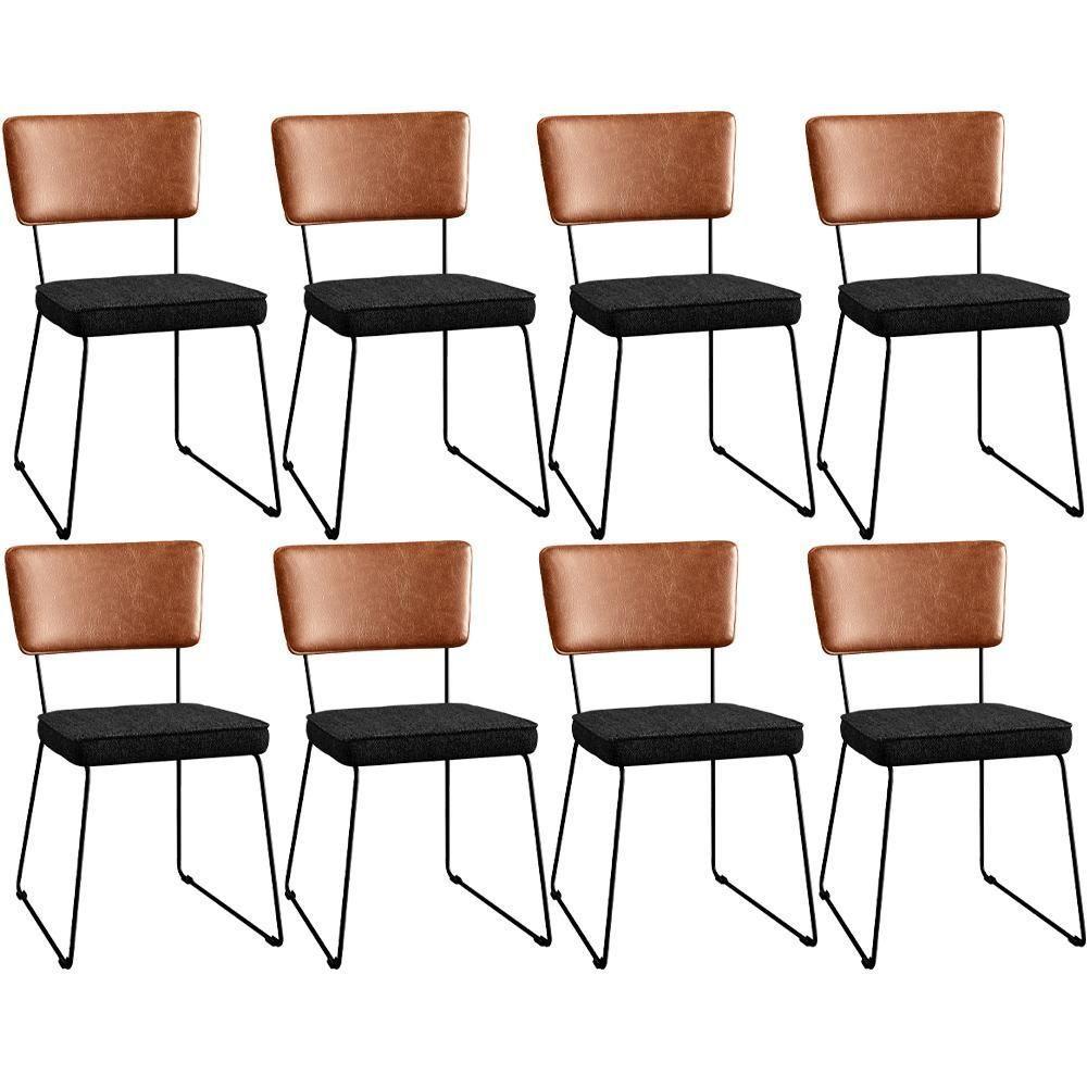 Kit 08 Cadeiras L02 Couríssimo Camel Linho Chumbo - 1