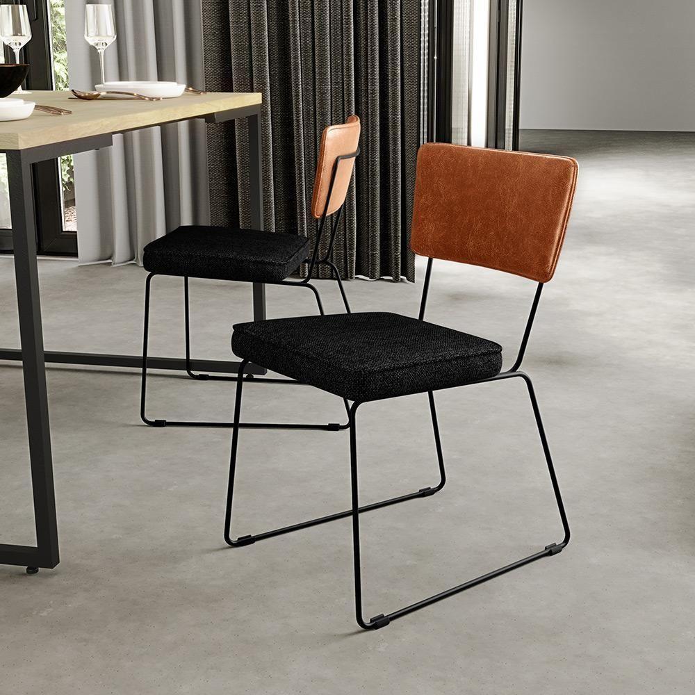 Kit 08 Cadeiras L02 Couríssimo Camel Linho Chumbo - 9