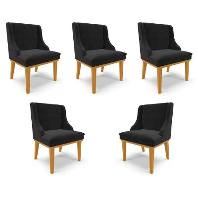 Kit 5 Cadeiras Decorativas Sala De Jantar Base Fixa De Madeira Firenze Suede Preto/castanho