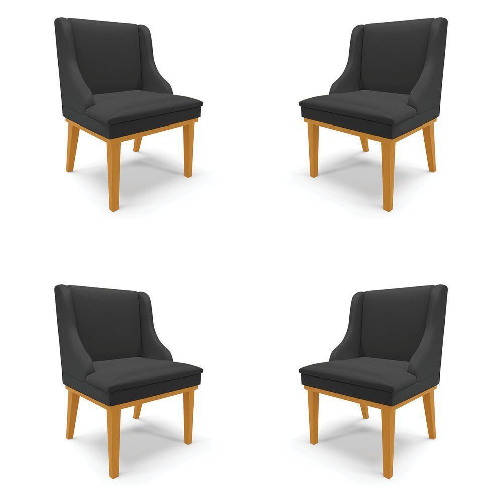 Kit 4 Cadeiras Decorativas Sala De Jantar Base Fixa De Madeira Firenze Pu Preto Fosco/castanho G19 - 1