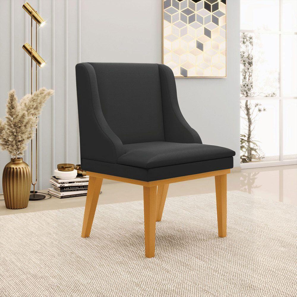 Kit 4 Cadeiras Decorativas Sala De Jantar Base Fixa De Madeira Firenze Pu Preto Fosco/castanho G19 - 9