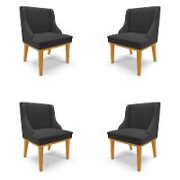 Kit 4 Cadeiras Decorativas Sala De Jantar Base Fixa De Madeira Firenze Pu Preto Fosco/castanho G19 - 1
