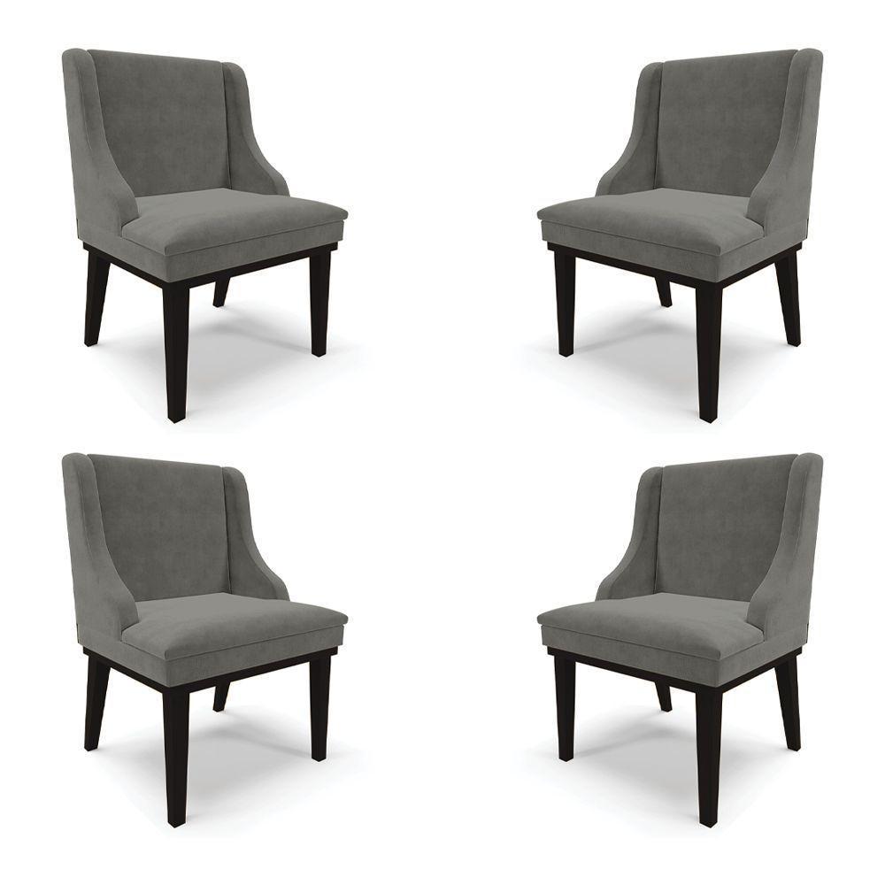 Kit 4 Cadeiras Decorativas Sala De Jantar Base Fixa De Madeira Firenze Suede Grafite/preto G19 - 2
