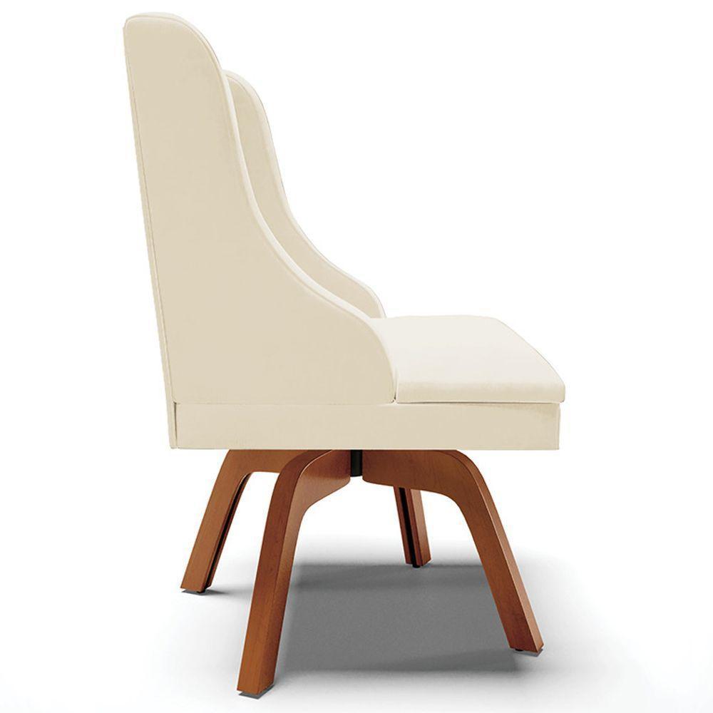 Cadeira Decorativa Sala De Jantar Base Giratória De Madeira Firenze Veludo Bege/natural - 2