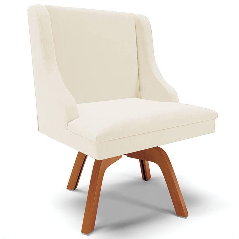 Cadeira Decorativa Sala De Jantar Base Giratória De Madeira Firenze Veludo Bege/natural - 8