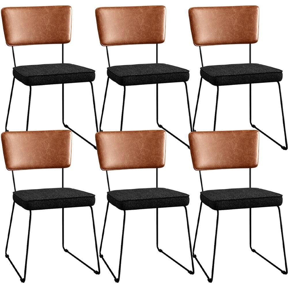 Kit 06 Cadeiras L02 Couríssimo Camel Linho Chumbo - 1