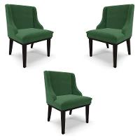 Kit 3 Cadeiras Decorativas Sala De Jantar Base Fixa De Madeira Firenze Veludo Verde/preto G19 - Gran Belo - 1