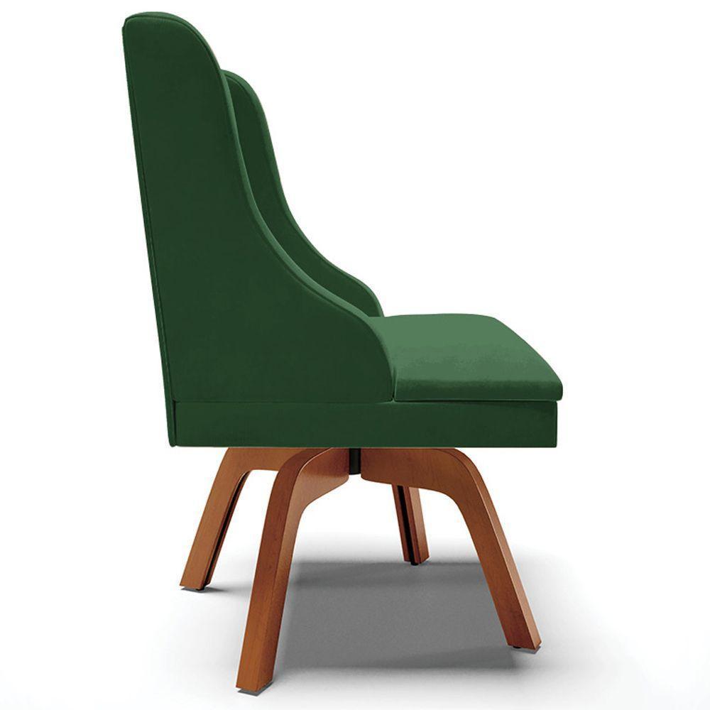 Cadeira Decorativa Sala De Jantar Base Giratória De Madeira Firenze Veludo Verde/natural G19 - 2