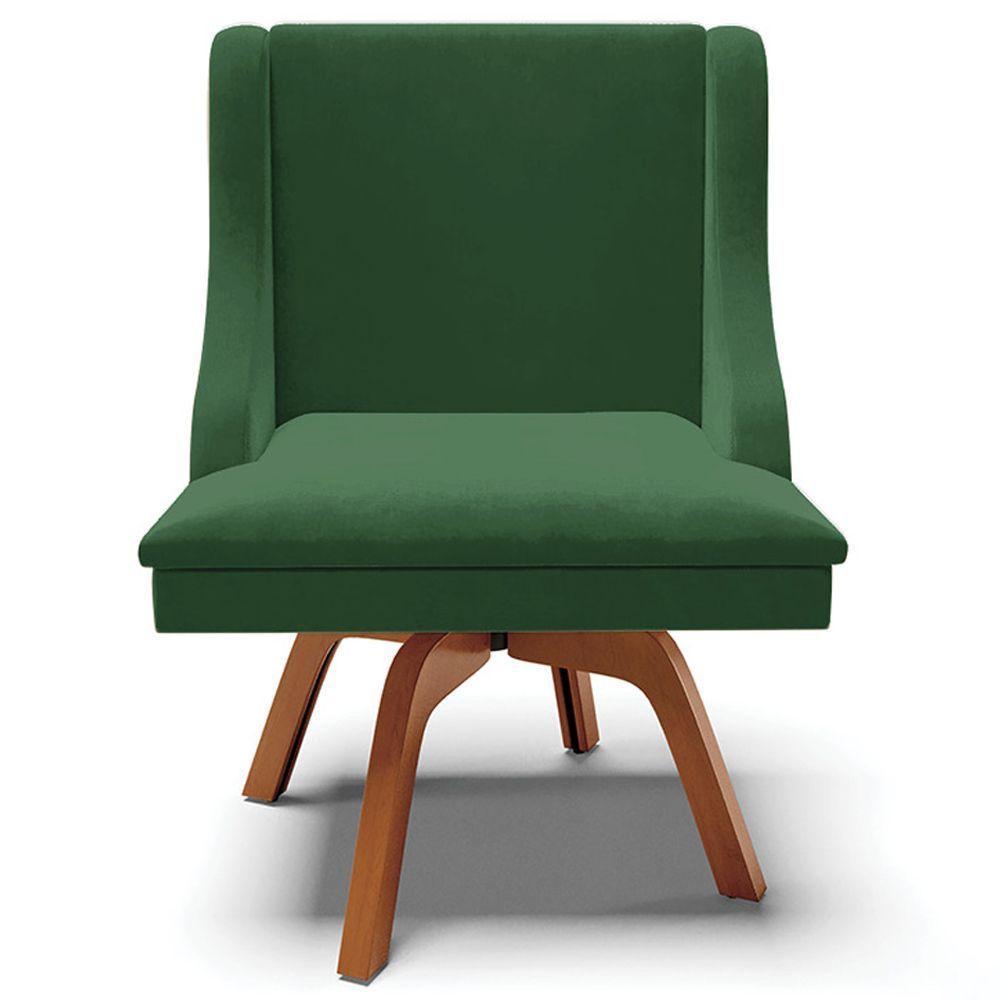 Cadeira Decorativa Sala De Jantar Base Giratória De Madeira Firenze Veludo Verde/natural G19 - 3