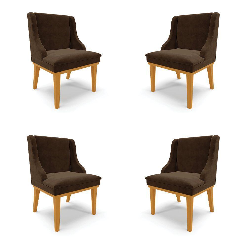 Kit 4 Cadeiras Decorativas Sala De Jantar Base Fixa De Madeira Firenze Suede Marrom/castanho G19 - 2