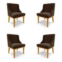 Kit 4 Cadeiras Decorativas Sala De Jantar Base Fixa De Madeira Firenze Suede Marrom/castanho G19 - 1