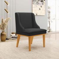 Cadeira Decorativa Sala De Jantar Base Fixa De Madeira Firenze Pu Preto Fosco/castanho - 1