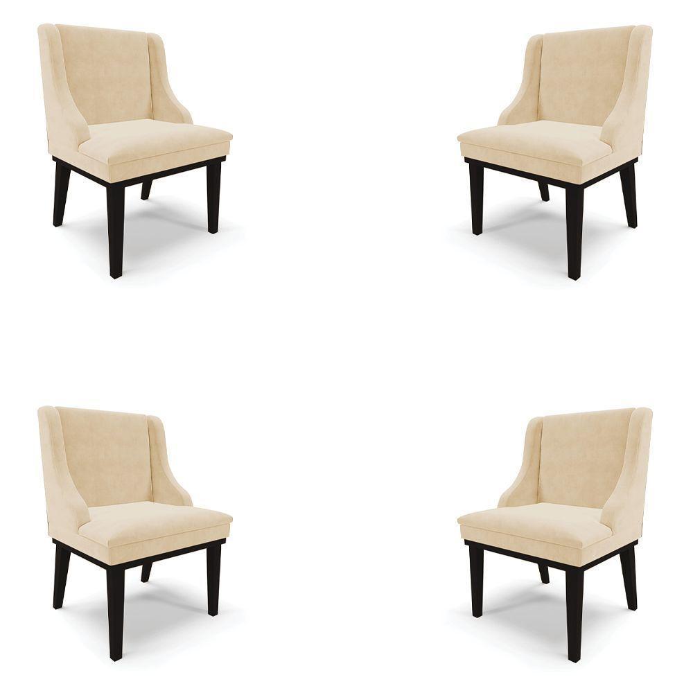 Kit 4 Cadeiras Decorativas Sala De Jantar Base Fixa De Madeira Firenze Suede Bege/preto G19 - 2