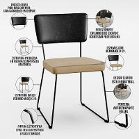 Kit 06 Cadeiras L02 Couríssimo Preto Linho Bege Escuro - 7