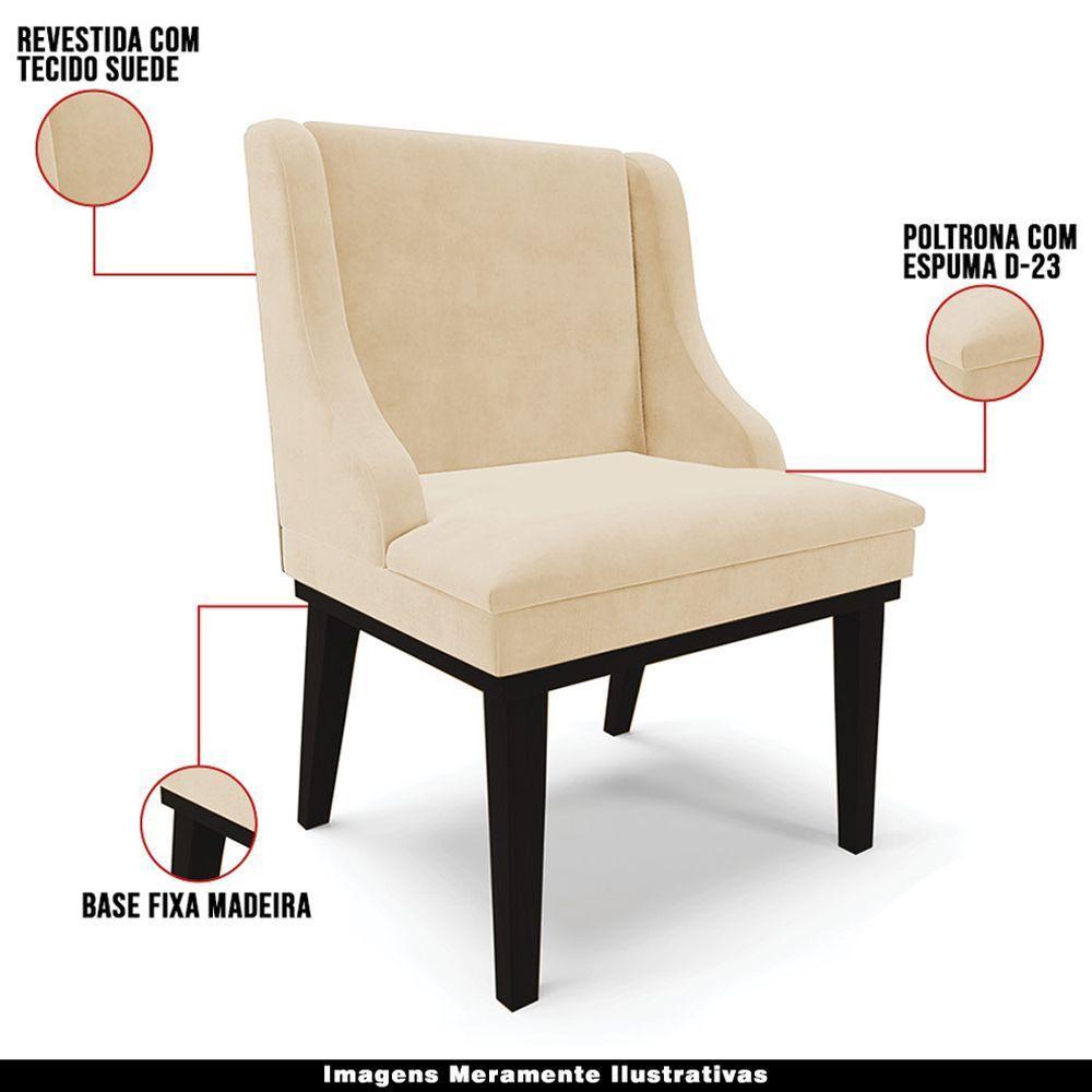 Cadeira Decorativa Sala De Jantar Base Fixa De Madeira Firenze Suede Bege/preto G19 - Gran Belo - 6