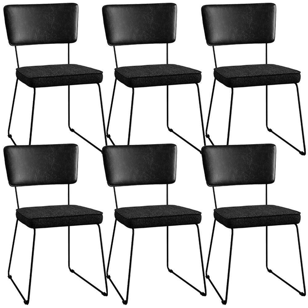 Kit 06 Cadeiras L02 Couríssimo Preto Linho Chumbo - 1