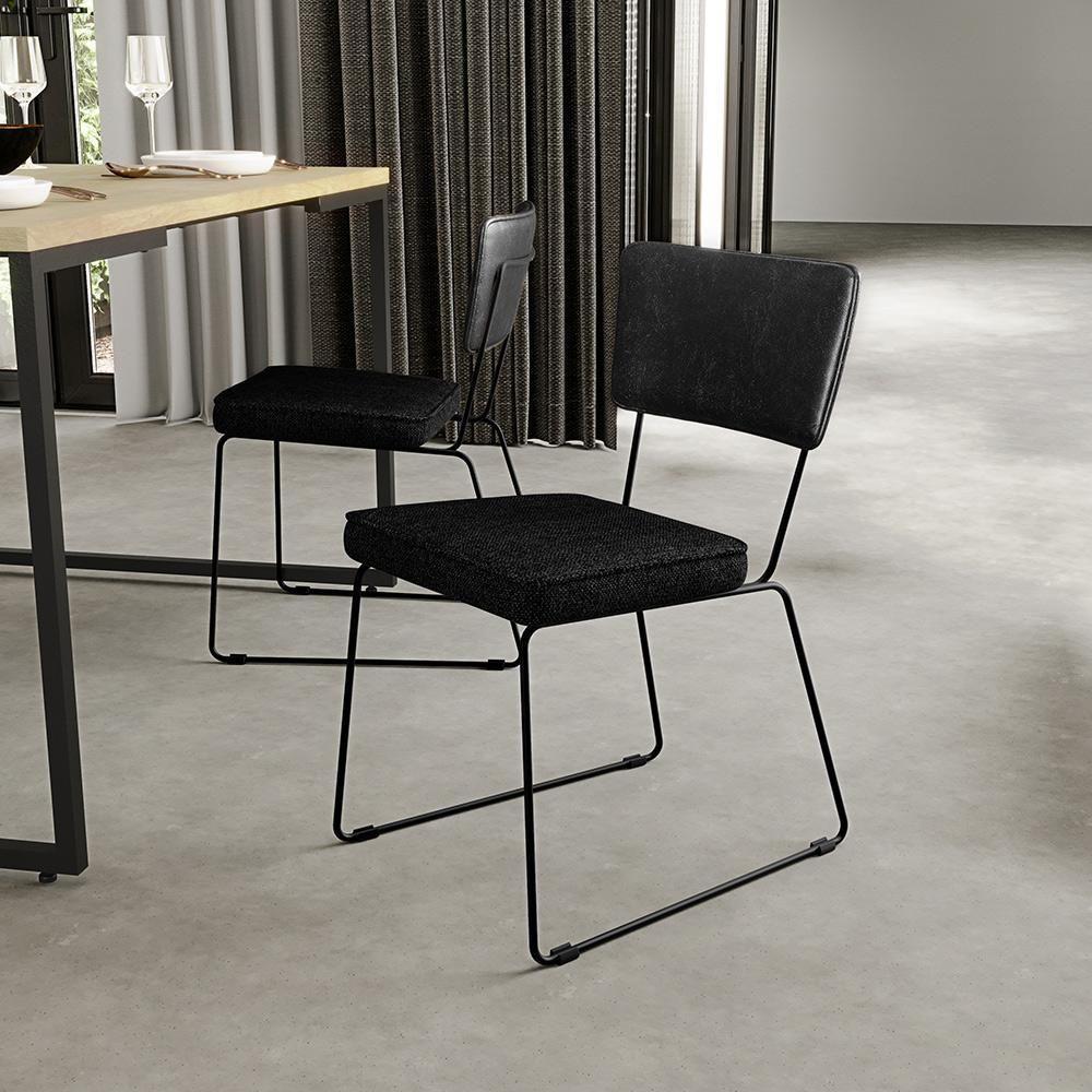 Kit 06 Cadeiras L02 Couríssimo Preto Linho Chumbo - 9