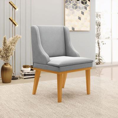 Cadeira Decorativa Sala De Jantar Base Fixa De Madeira Firenze Suede Cinza/castanho G19 - Gran Belo