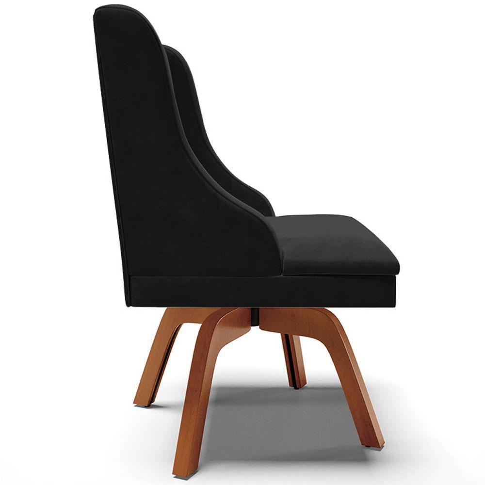 Cadeira Decorativa Sala De Jantar Base Giratória De Madeira Firenze Suede Preto/natural - 2