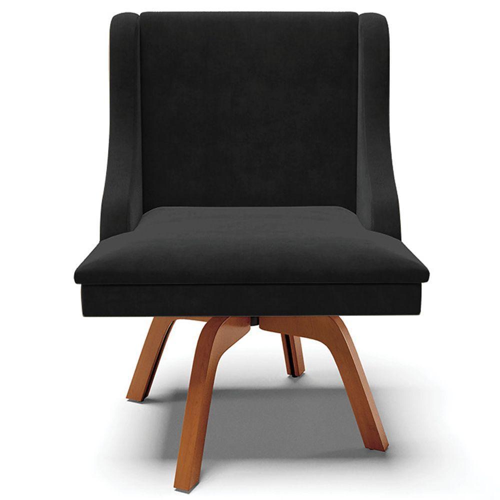 Cadeira Decorativa Sala De Jantar Base Giratória De Madeira Firenze Suede Preto/natural - 3