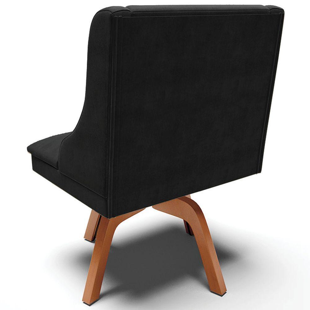 Cadeira Decorativa Sala De Jantar Base Giratória De Madeira Firenze Suede Preto/natural - 4