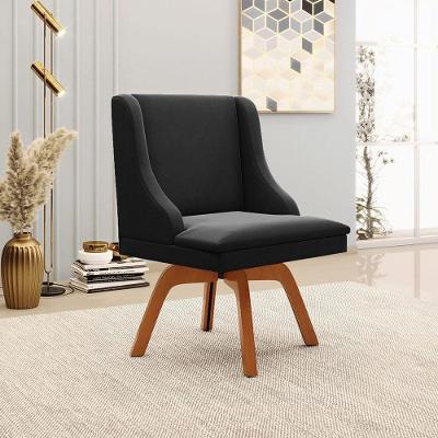 Cadeira Decorativa Sala De Jantar Base Giratória De Madeira Firenze Suede Preto/natural