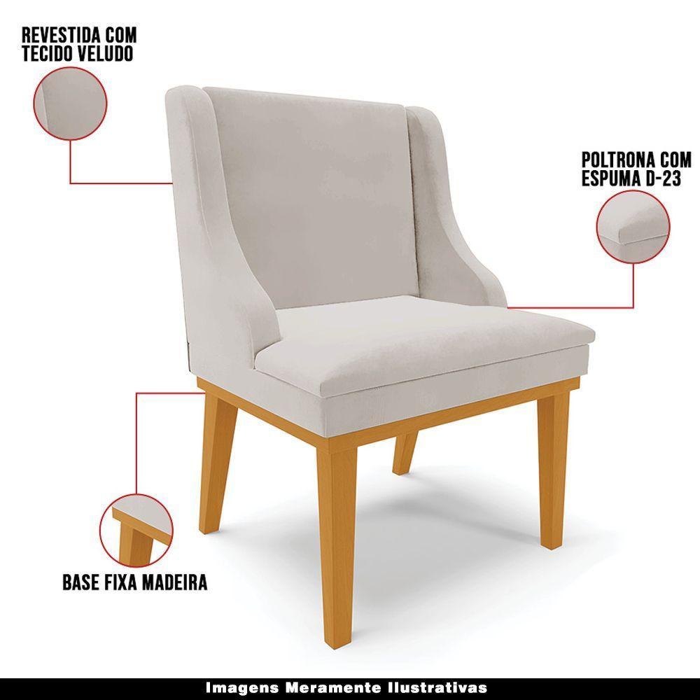 Kit 3 Cadeiras Decorativas Sala De Jantar Base Fixa De Madeira Firenze Veludo Cinza/castanho G19 - 7