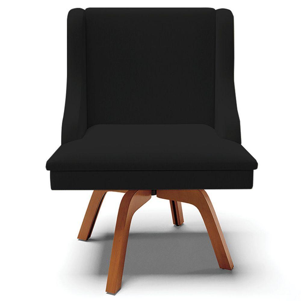Cadeira Decorativa Sala De Jantar Base Giratória De Madeira Firenze Linho Preto/natural G19 - 3