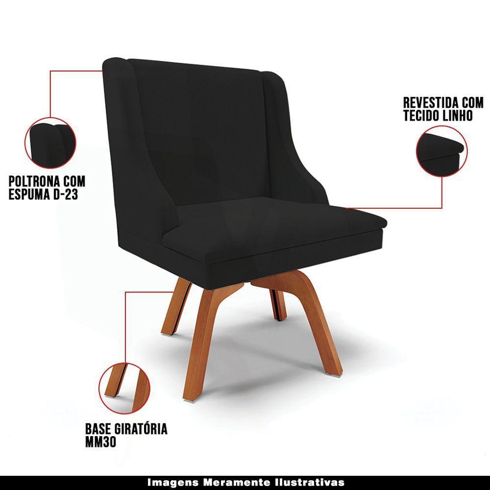 Cadeira Decorativa Sala De Jantar Base Giratória De Madeira Firenze Linho Preto/natural G19 - 6