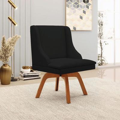 Cadeira Decorativa Sala De Jantar Base Giratória De Madeira Firenze Linho Preto/natural G19