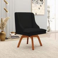 Cadeira Decorativa Sala De Jantar Base Giratória De Madeira Firenze Linho Preto/natural G19 - 1