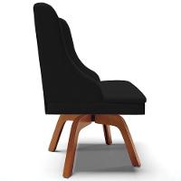 Cadeira Decorativa Sala De Jantar Base Giratória De Madeira Firenze Linho Preto/natural G19