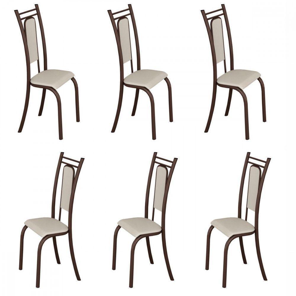 Conjunto Com 6 Cadeiras Paris Marrom Assento Creme Teixeira Marrom Com Creme - 1