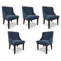 Kit 5 Cadeiras Decorativas Sala De Jantar Base Fixa De Madeira Firenze Suede Azul Marinho/preto G19 - 1