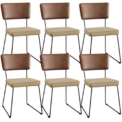 Kit 06 Cadeiras L02 Couríssimo Marrom Linho Bege Escuro