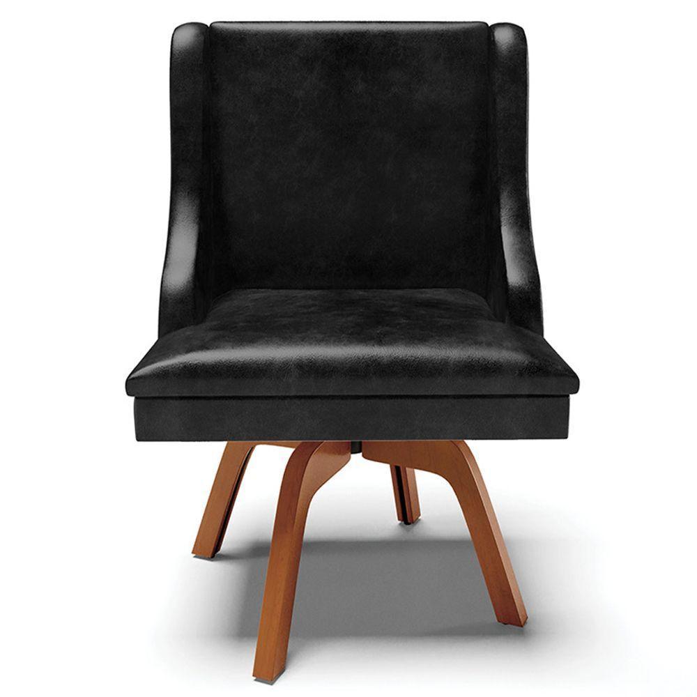 Cadeira Decorativa Sala De Jantar Base Giratória De Madeira Firenze Pu Preto Brilho/natural G19 - 3