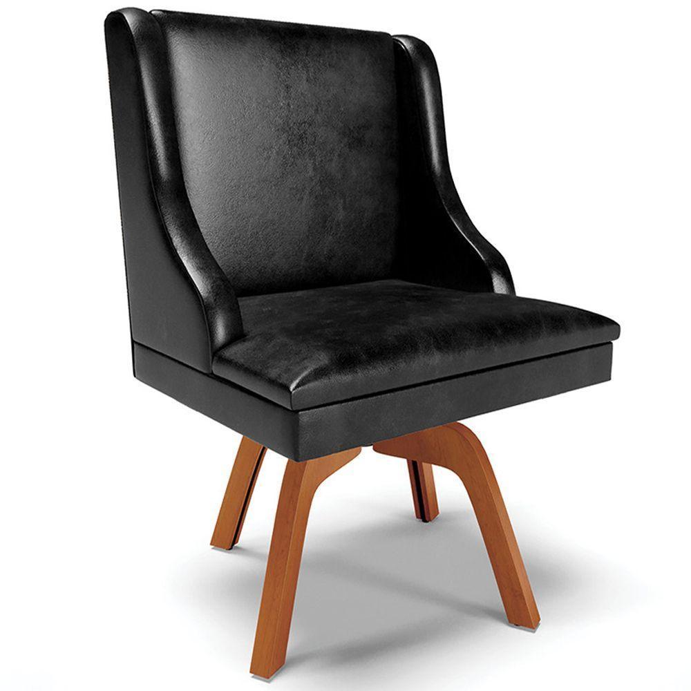 Cadeira Decorativa Sala De Jantar Base Giratória De Madeira Firenze Pu Preto Brilho/natural G19 - 8
