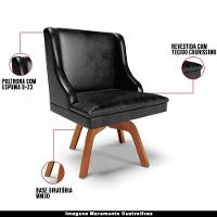 Cadeira Decorativa Sala De Jantar Base Giratória De Madeira Firenze Pu Preto Brilho/natural G19 - 6