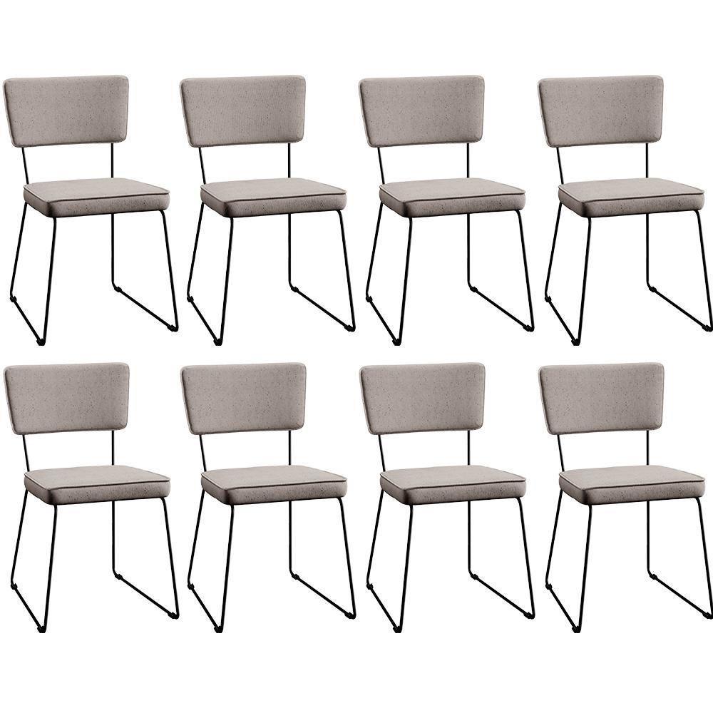 Kit 08 Cadeiras Estofada Para Sala De Jantar Base Aço Bege - 1