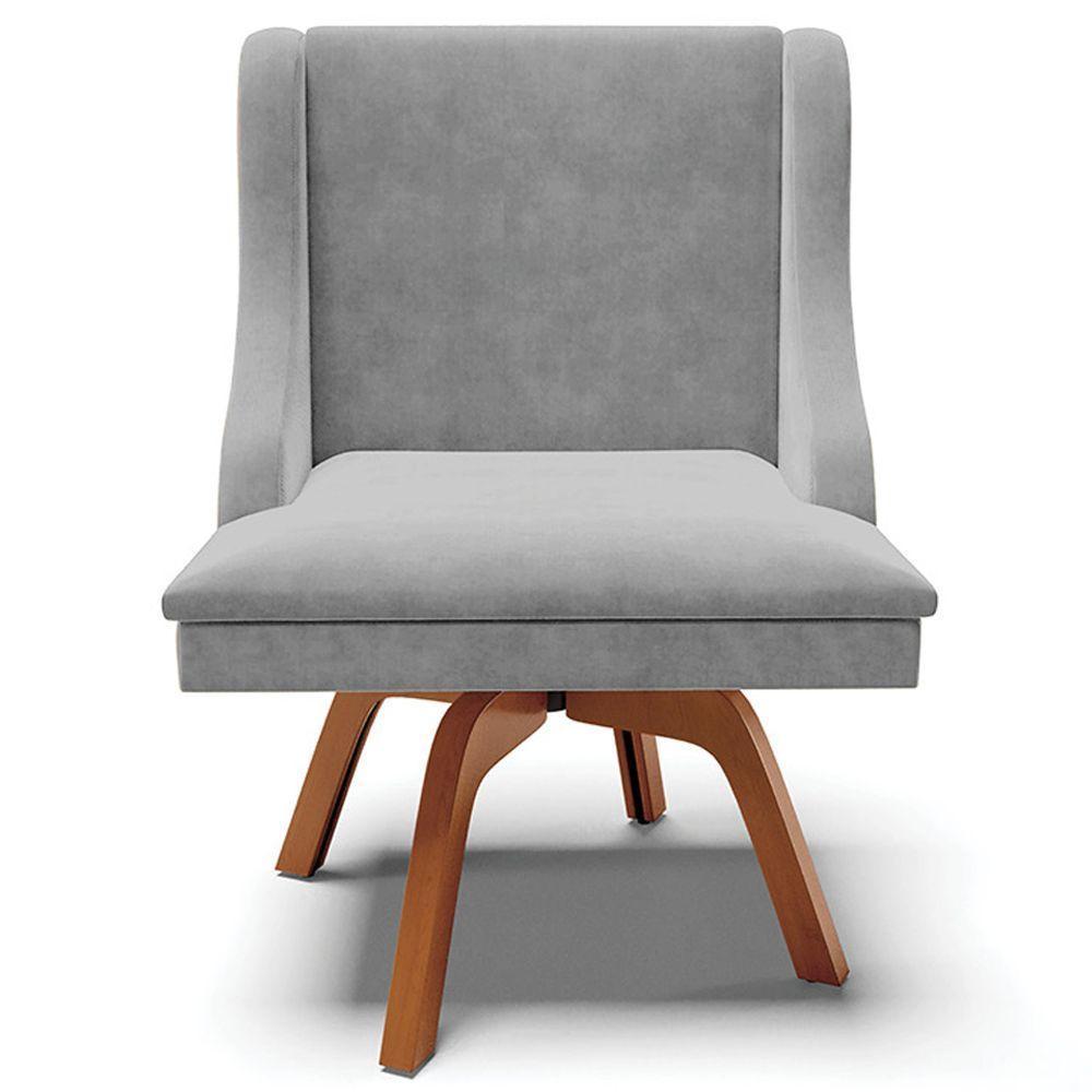 Cadeira Decorativa Sala De Jantar Base Giratória De Madeira Firenze Suede Cinza/natural - 3