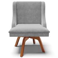 Cadeira Decorativa Sala De Jantar Base Giratória De Madeira Firenze Suede Cinza/natural - 3