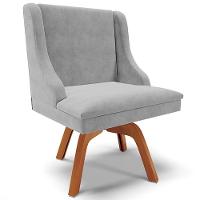 Cadeira Decorativa Sala De Jantar Base Giratória De Madeira Firenze Suede Cinza/natural - 8