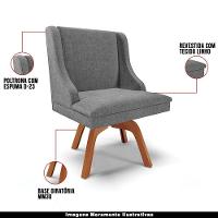 Cadeira Decorativa Sala De Jantar Base Giratória De Madeira Firenze Linho Grafite/natural G19 - 6