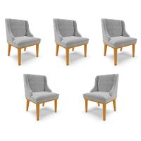 Kit 5 Cadeiras Decorativas Sala De Jantar Base Fixa De Madeira Firenze Suede Cinza/castanho G19 - 1