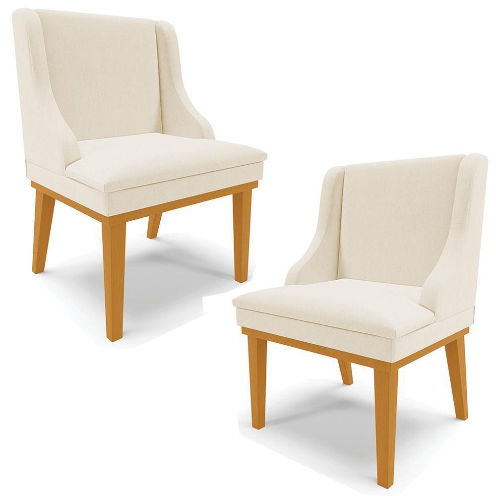 Kit 2 Cadeiras Decorativas Sala De Jantar Base Fixa De Madeira Firenze Linho Bege/castanho G19 - Gran Belo - 1