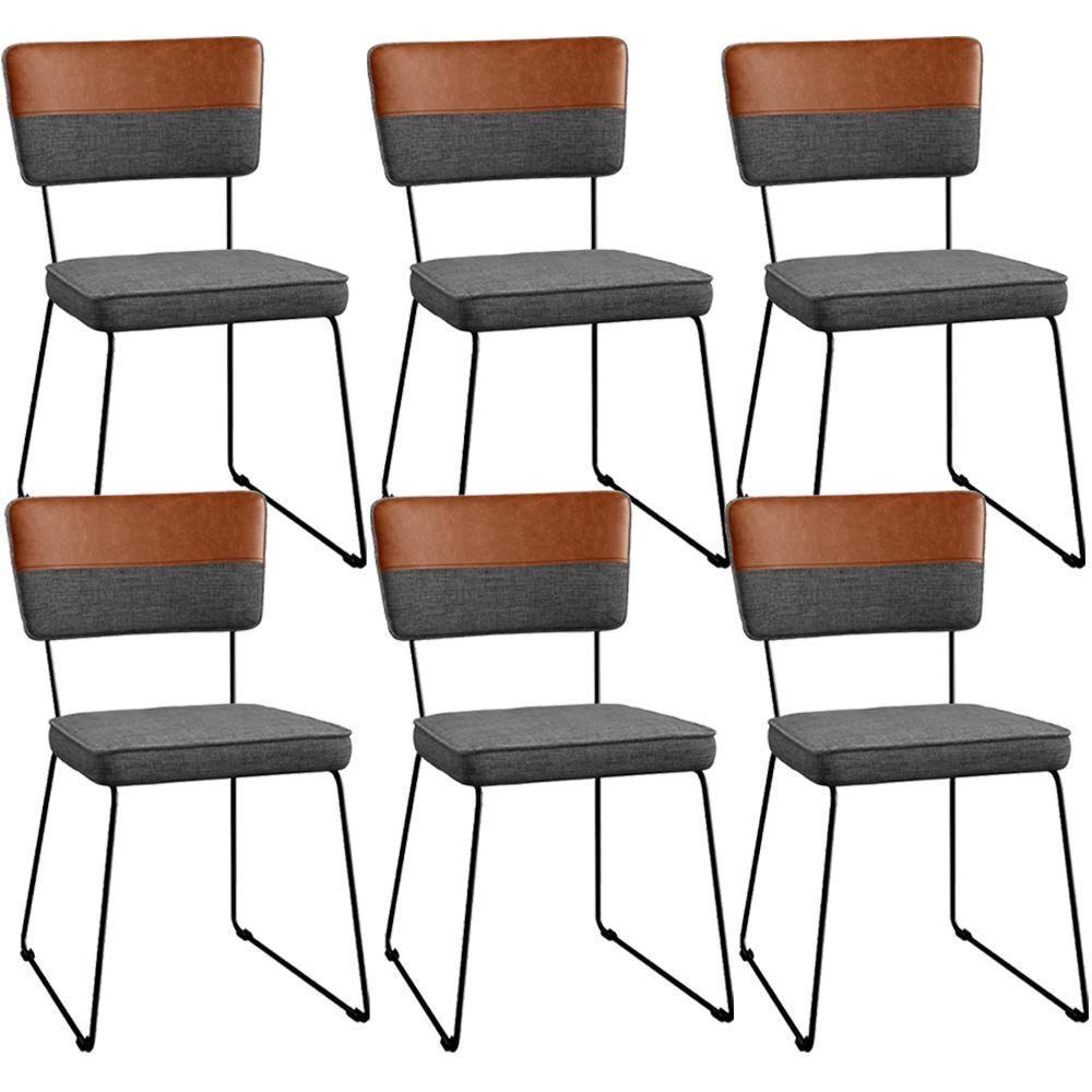 Kit 06 Cadeiras Faixa Couríssimo Camel Linho Cinza Escuro - 1
