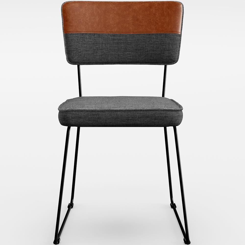 Kit 06 Cadeiras Faixa Couríssimo Camel Linho Cinza Escuro - 5