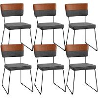 Kit 06 Cadeiras Faixa Couríssimo Camel Linho Cinza Escuro - 1